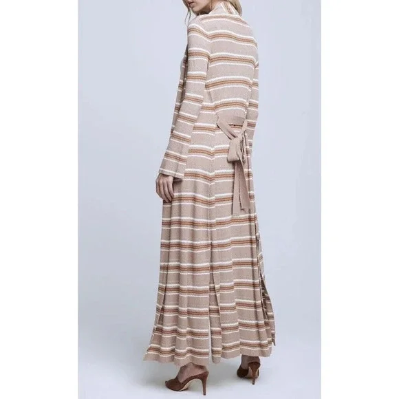 L'AGENCE Mirija Pink White Gold Metallic Stripe Duster Cardigan Sweater - Picture 3 of 7